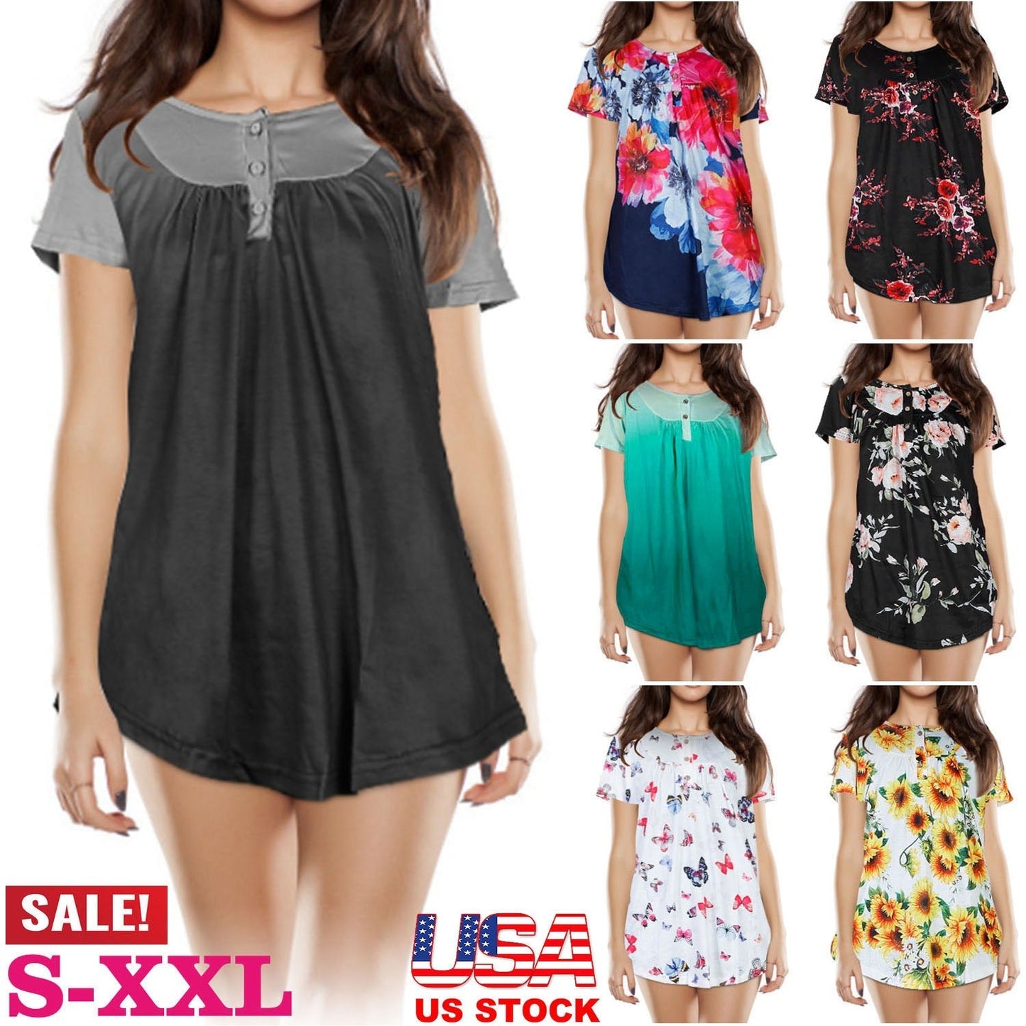 Women's Floral Printed Summer Blouse - Casual Short Sleeve Top