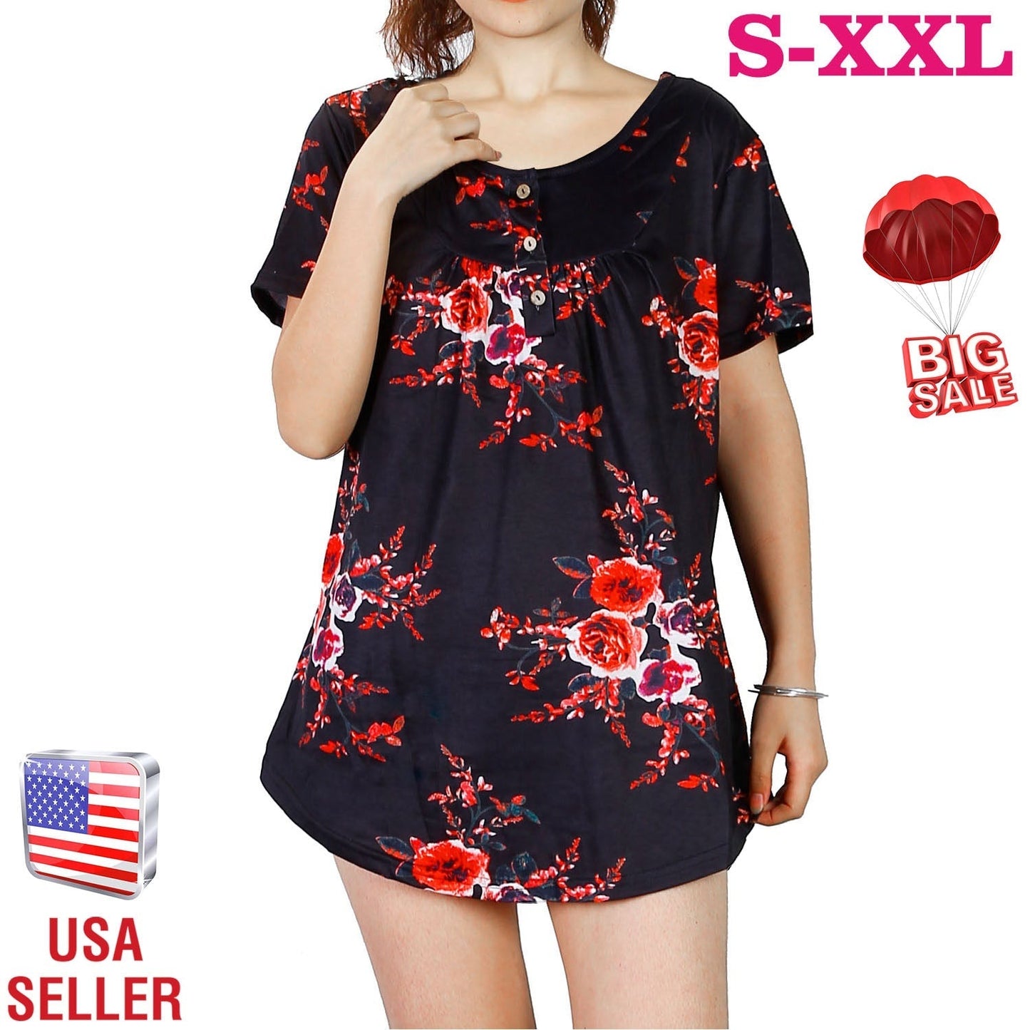 Women’s Floral Printed Short Sleeve Blouse - Casual Summer Top
