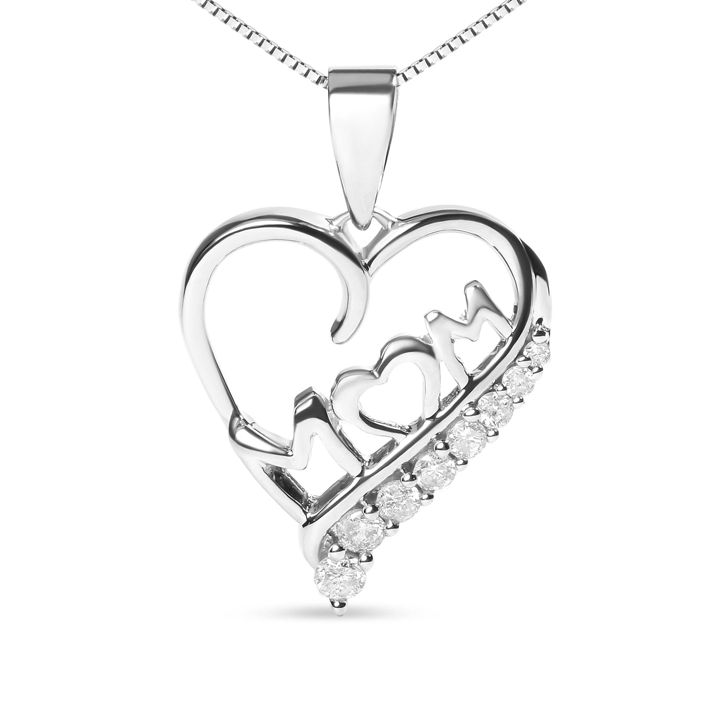 Pendentif en cœur "Mom" en argent sterling 925 avec diamant