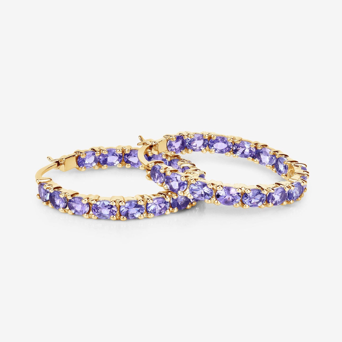 Boucles d'oreilles créoles en argent sterling avec tanzanite véritable de 5,10 carats