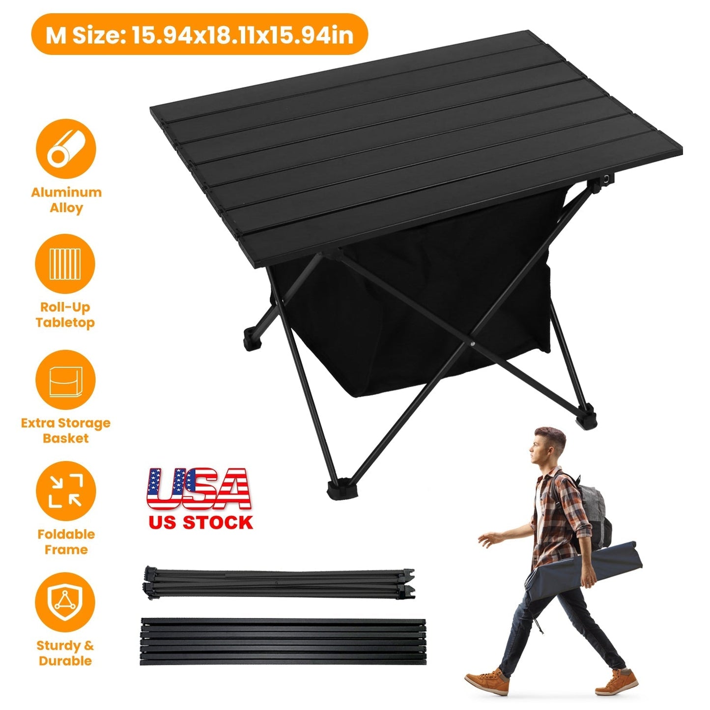 GBruno Foldable Camping Table with Storage Basket