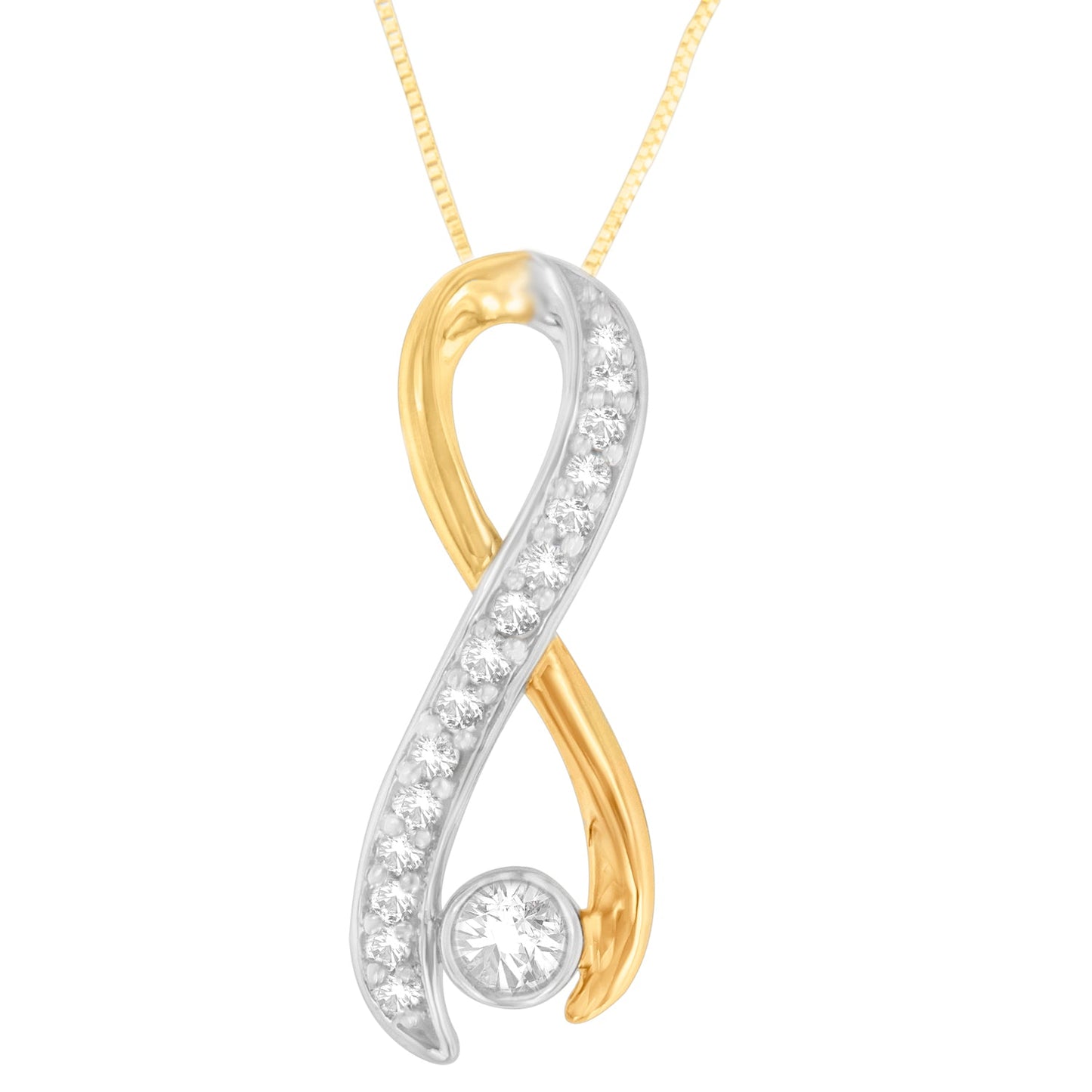 Collar de Pendiente de Ribon Radiante de Diamante de Oro de Dos Tonos de 10K