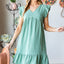 Elegant Short Sleeve V Neck Ruffled Hem Dress