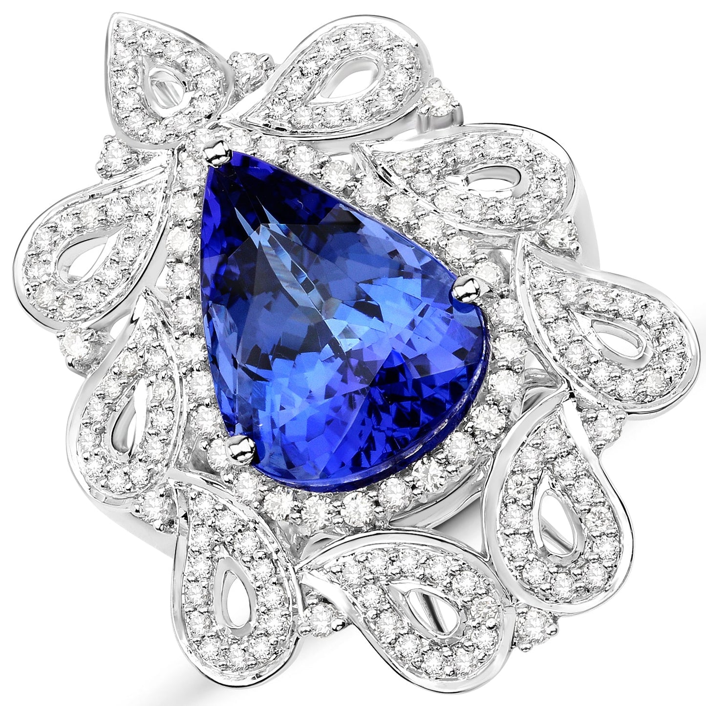 Bague en Or Blanc 18K avec Tanzanite et Diamants Blancs de 11,68 Carats