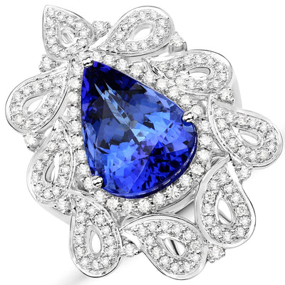 Bague en Or Blanc 18K avec Tanzanite et Diamants Blancs de 11,68 Carats