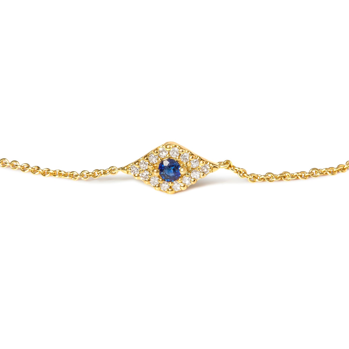 Pulsera de Ojo Maligno de Zafiro Azul y Diamante en Oro Amarillo de 10K - 7"