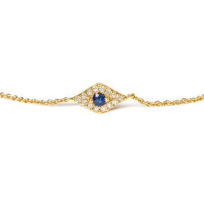 Pulsera de Ojo Maligno de Zafiro Azul y Diamante en Oro Amarillo de 10K - 7"
