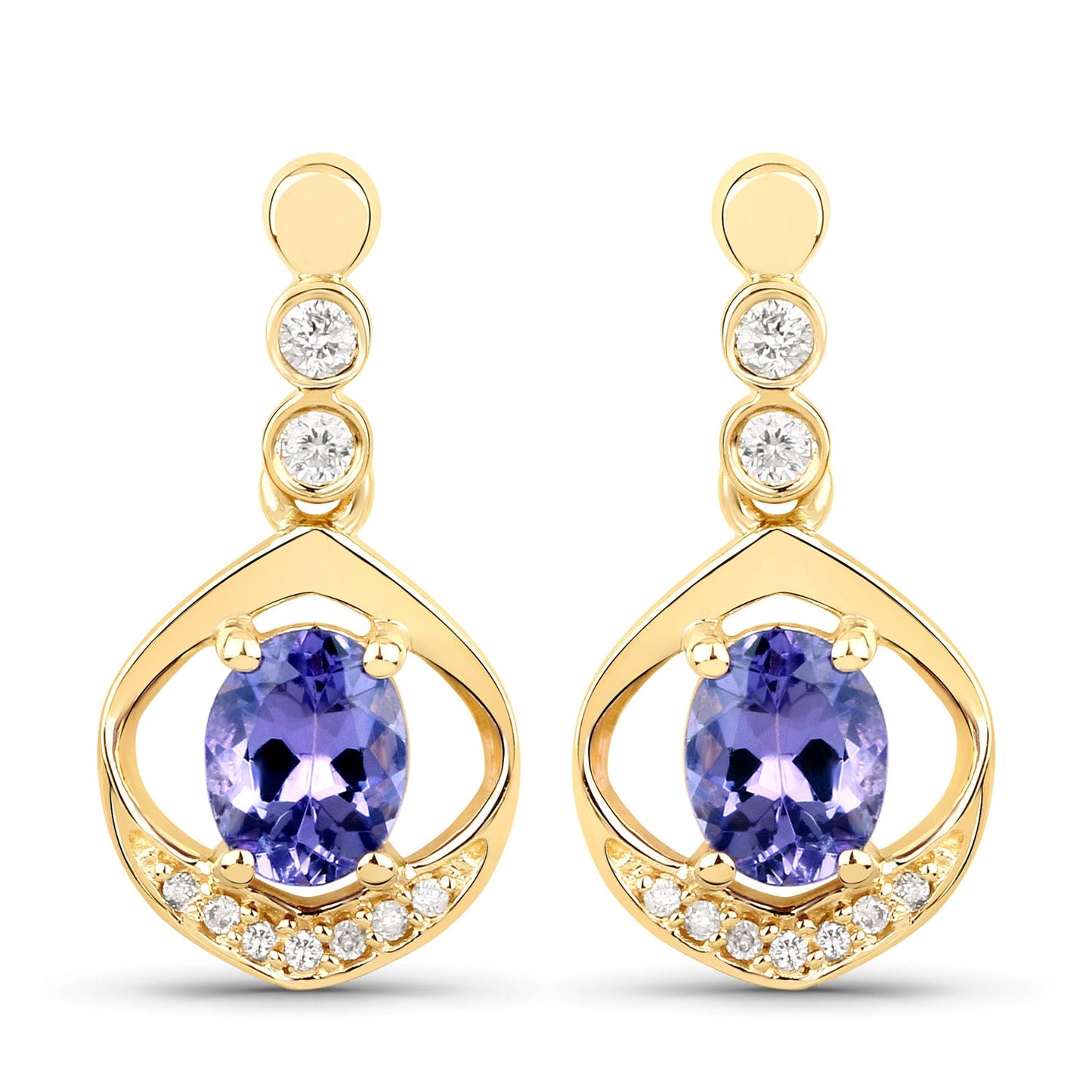 Boucles d'oreilles en or jaune 14K avec tanzanite et diamant de 0,76 carat