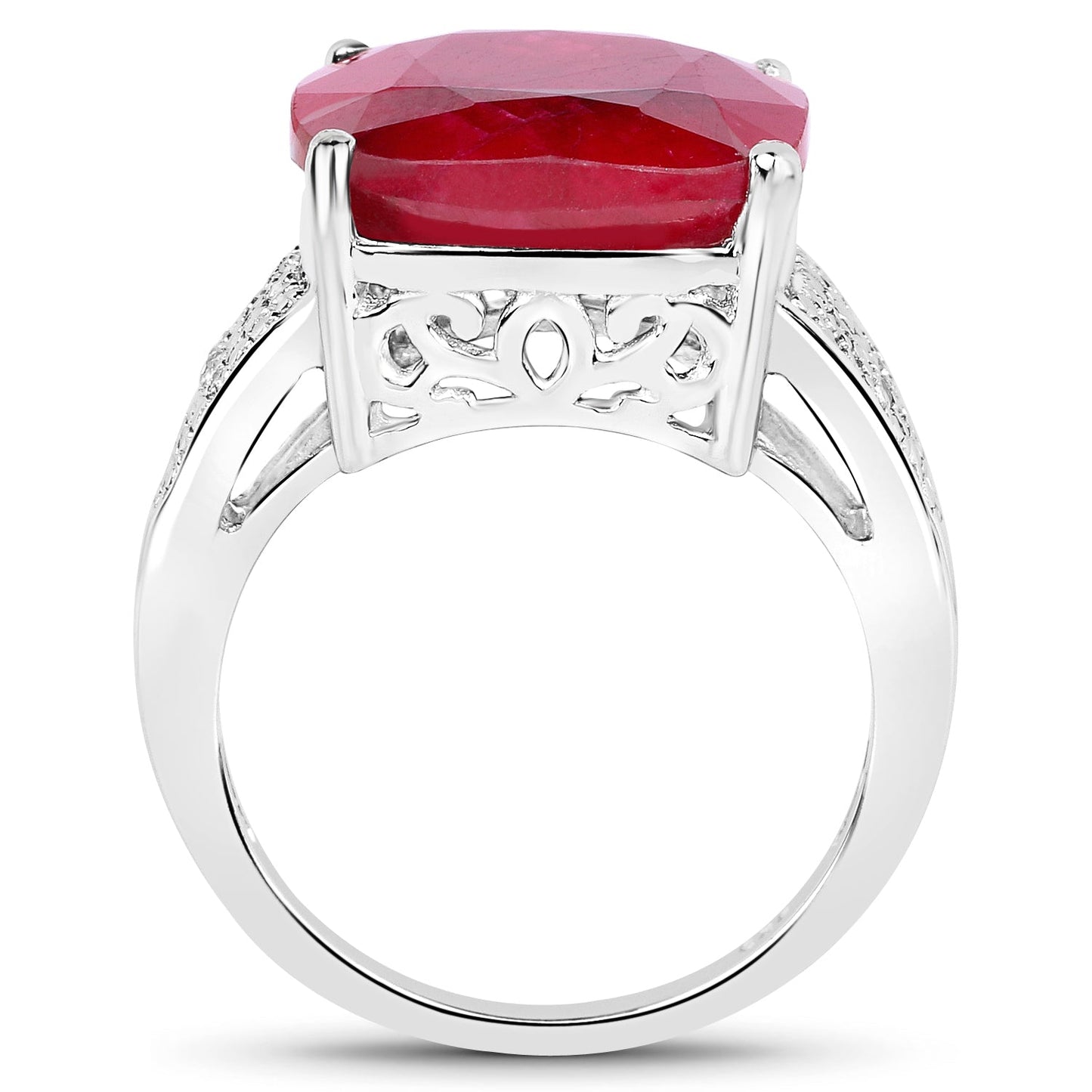 14.47 Carat Dyed Ruby and White Topaz Sterling Silver Ring