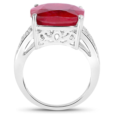 14.47 Carat Dyed Ruby and White Topaz Sterling Silver Ring