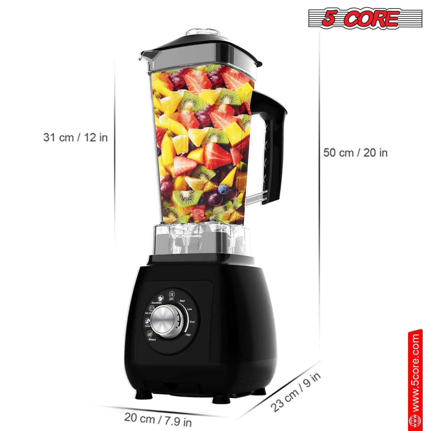 Mezcladora de mostrador 5Core 2000W con jarra de 68oz