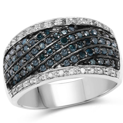 Anillo de Compromiso de Diamante Azul y Blanco de 0.80 Quilates en Plata de Ley