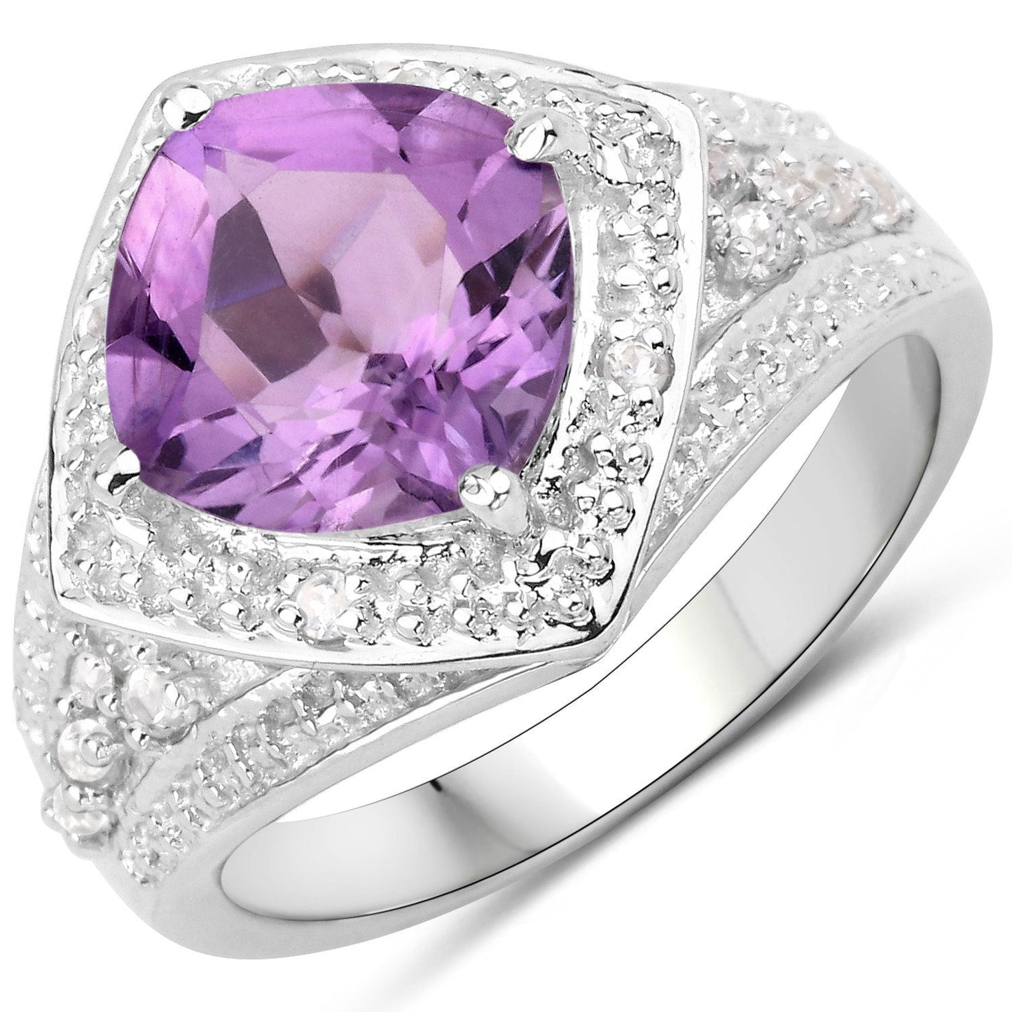 2.82 Carat Amethyst and White Topaz Sterling Silver Ring