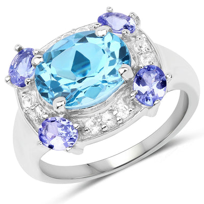 4.13 Carat Swiss Blue Topaz & Tanzanite Sterling Silver Ring