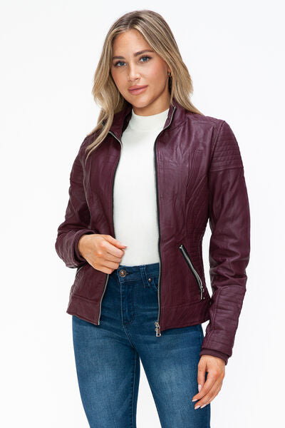 Veste à couches à double fermeture éclair pour femmes, chaude et élégante, avec capuche en fausse fo
