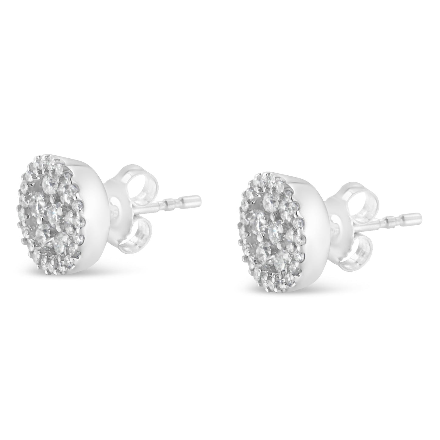 14K White Gold 1.0 Cttw Diamond Halo Button Stud Earrings