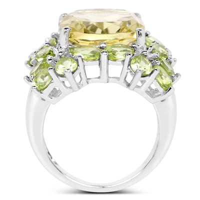 9.38 Carat Lemon Quartz & Peridot Sterling Silver Ring