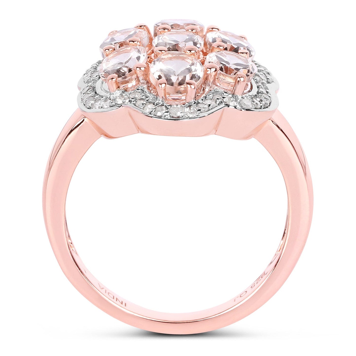 Anillo de Compromiso de Morganita y Diamantes de 3.06 Quilates en Plata Esterlina