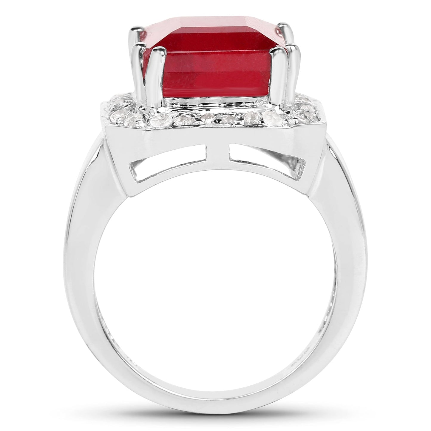 Bague en argent sterling avec rubis rempli de verre de 6,36 carats et topaze blanche