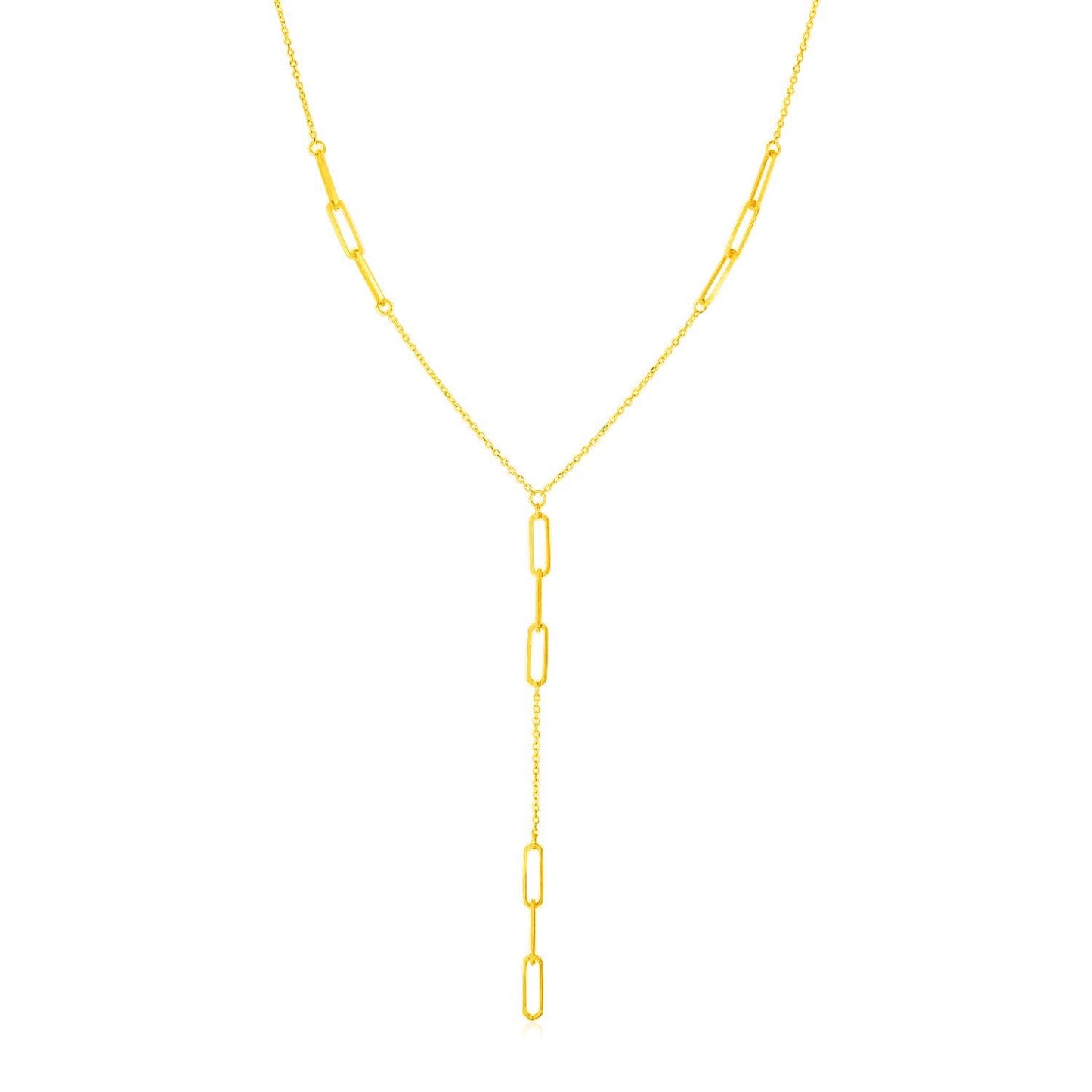 14K Yellow Gold Lariat Necklace with Paperclip Chain