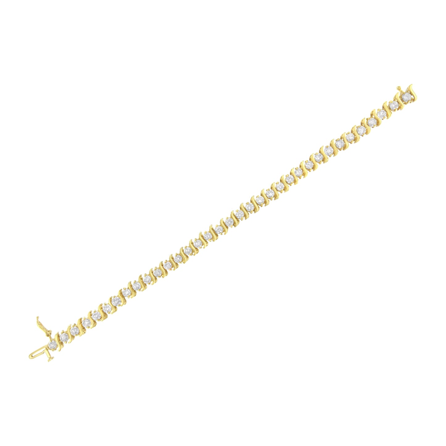 10K Yellow Gold Plated Sterling Silver Diamond S Link Bracelet - 7"