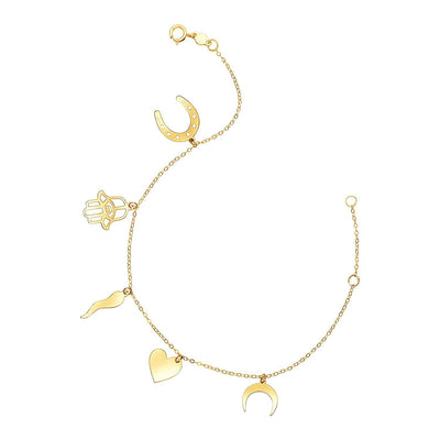 14k Yellow Gold 7-Inch Bracelet with Polished Charms