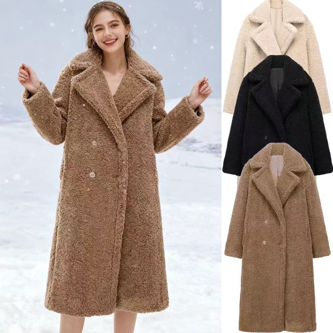 Manteau en Fleece de Laine d'Agneau Surdimensionné avec Grand Revers