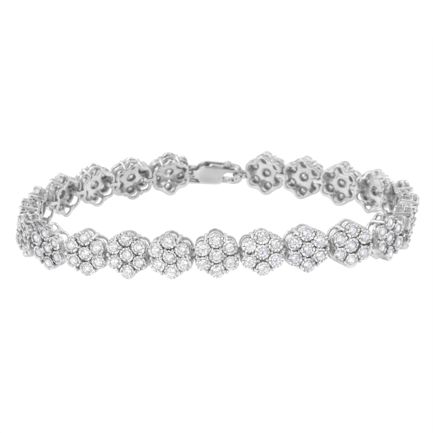 Pulsera de eslabones en flor con diamantes de plata esterlina .925 - 7.25"