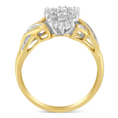 Anillo de Clúster de Diamantes Baguette Redondos de Oro Bicolor de 10K - Talla 6-1/2
