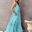 Elegant Ruffled Sleeveless Tiered Maxi Dress with Pockets