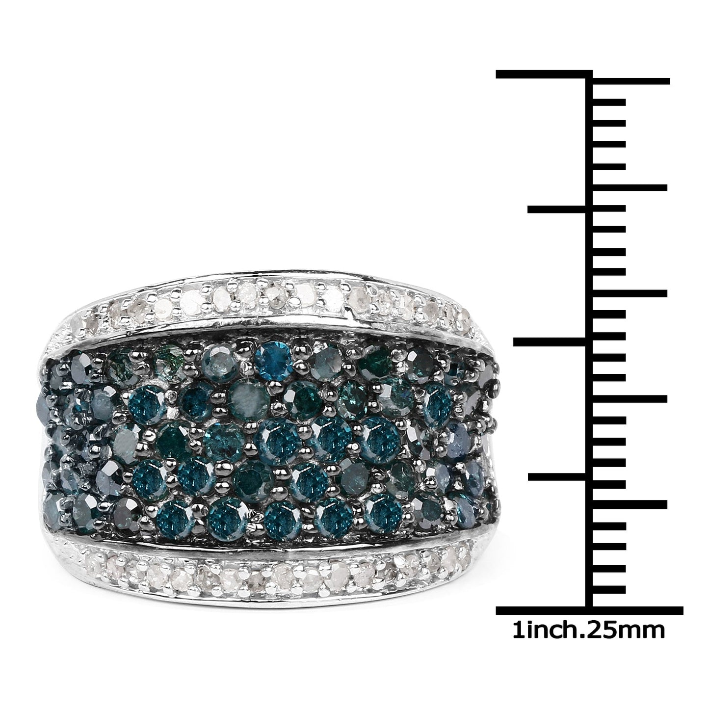 1.38 Carat Blue and White Diamond Sterling Silver Engagement Ring