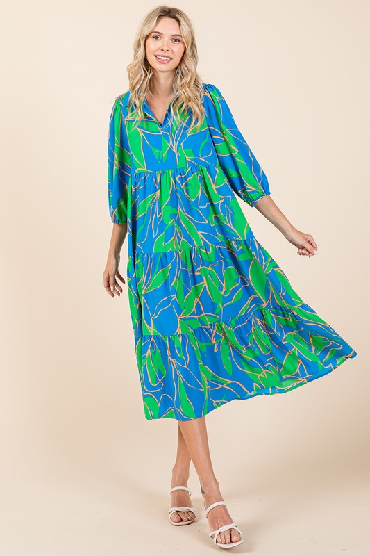 Vestido Midi de Verano con Volantes y Cuello Camisero
