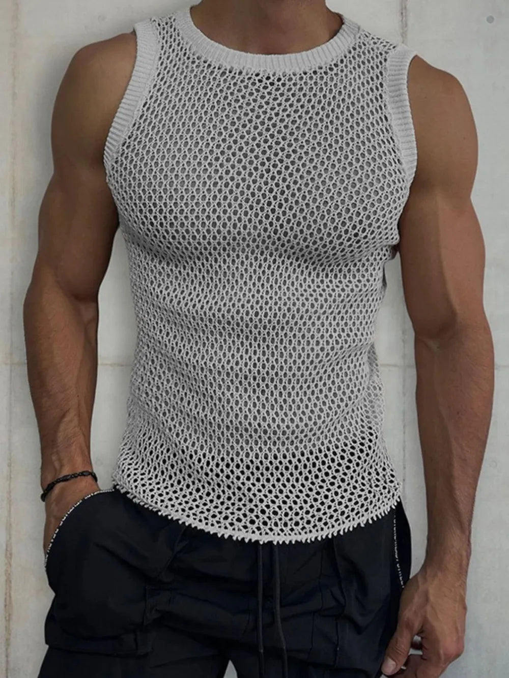 Débardeur en tricot sans manches à col rond pour homme