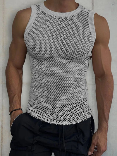 Débardeur en tricot sans manches à col rond pour homme