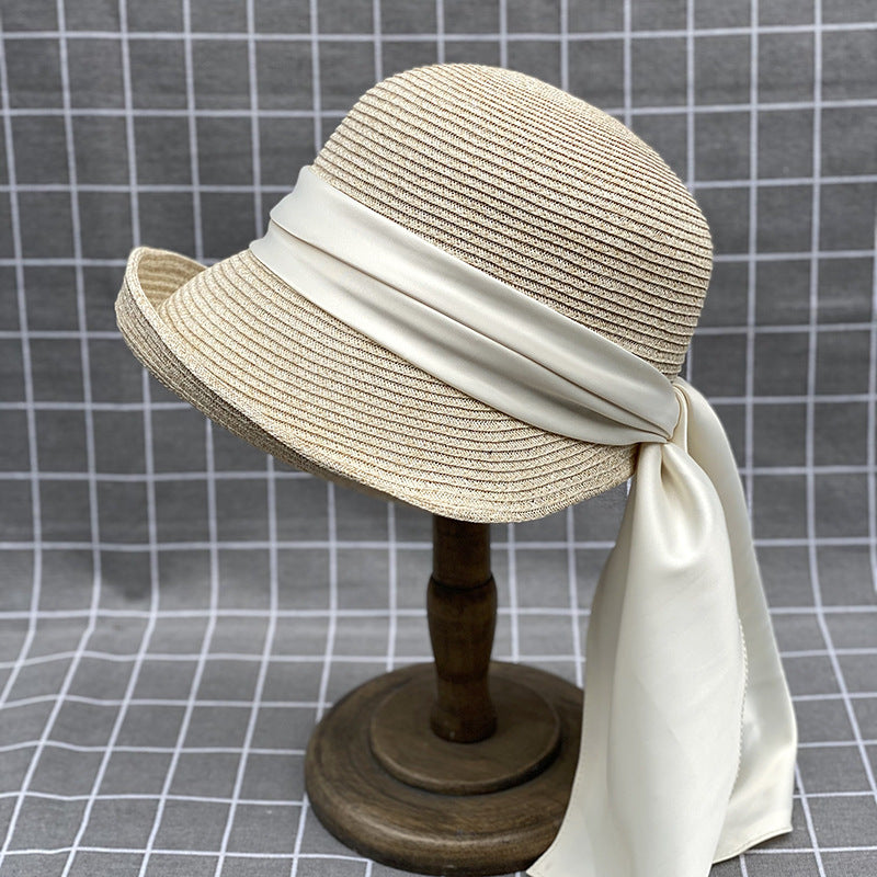 Chapeau seau en satin avec ruban de style japonais pour l'été