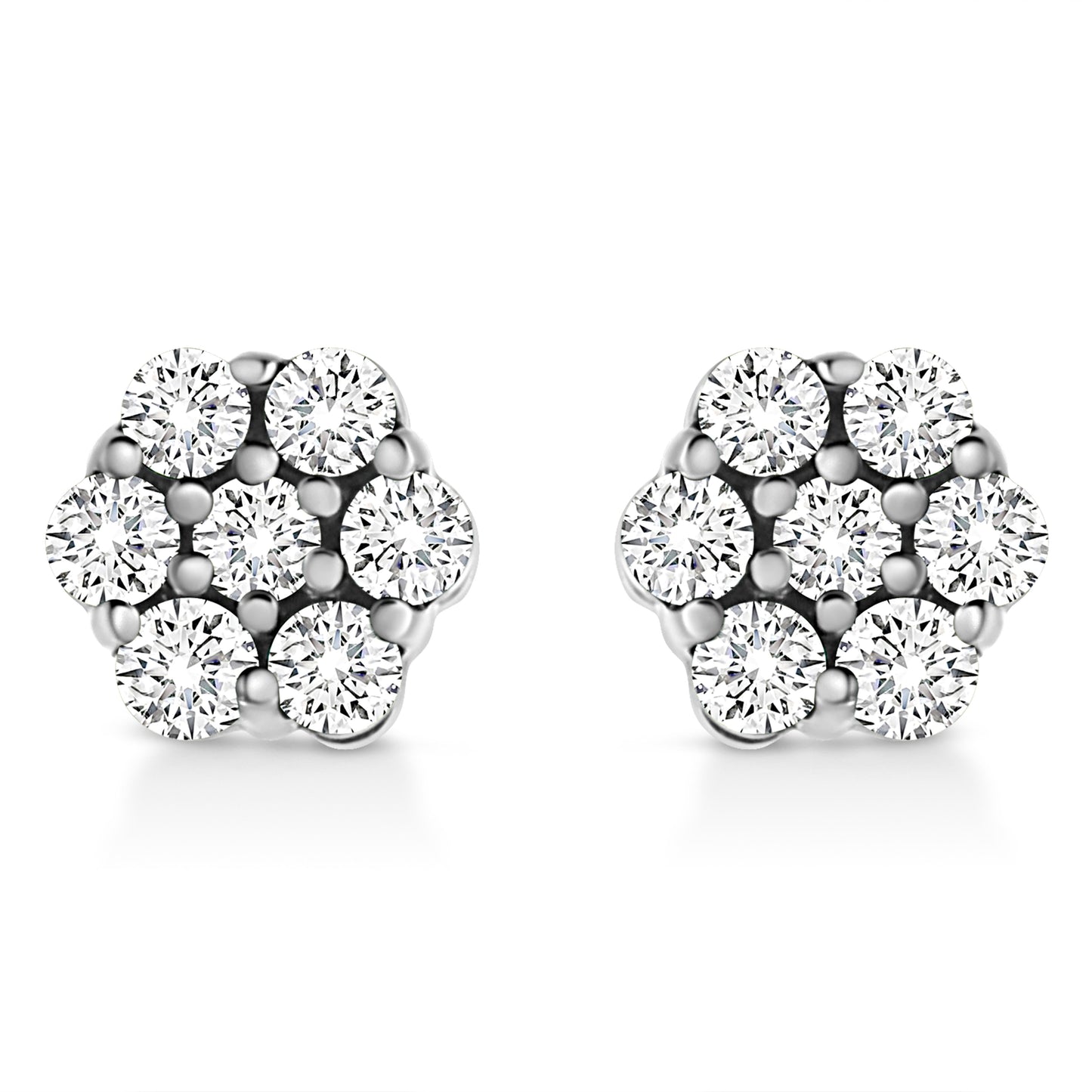 14K White Gold Diamond Flower Stud Earrings - 1/2 Cttw