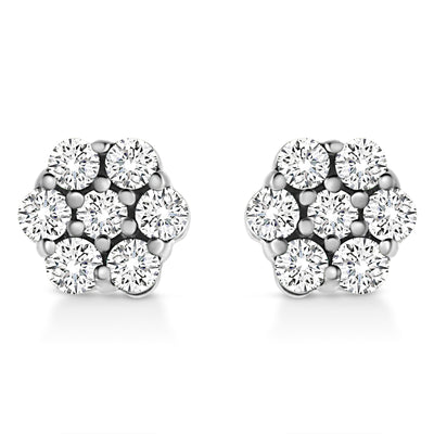 Pendientes de Stud de Flor de Diamante en Oro Blanco de 14K - 1/2 Cttw