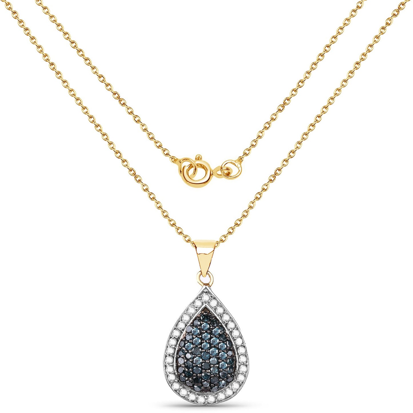14K Yellow Gold Plated Blue & White Diamond Pendant