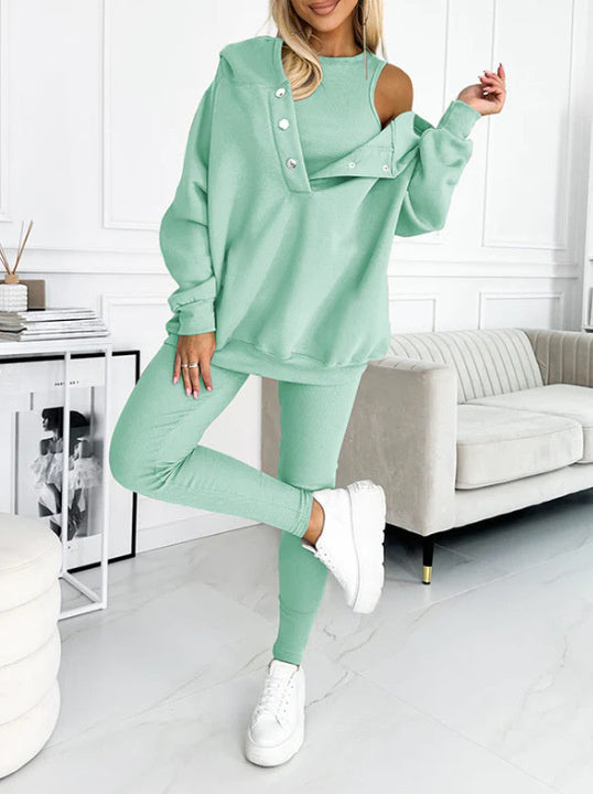 Ensemble de sport pour femmes en 3 pièces avec sweat à capuche et pantalons