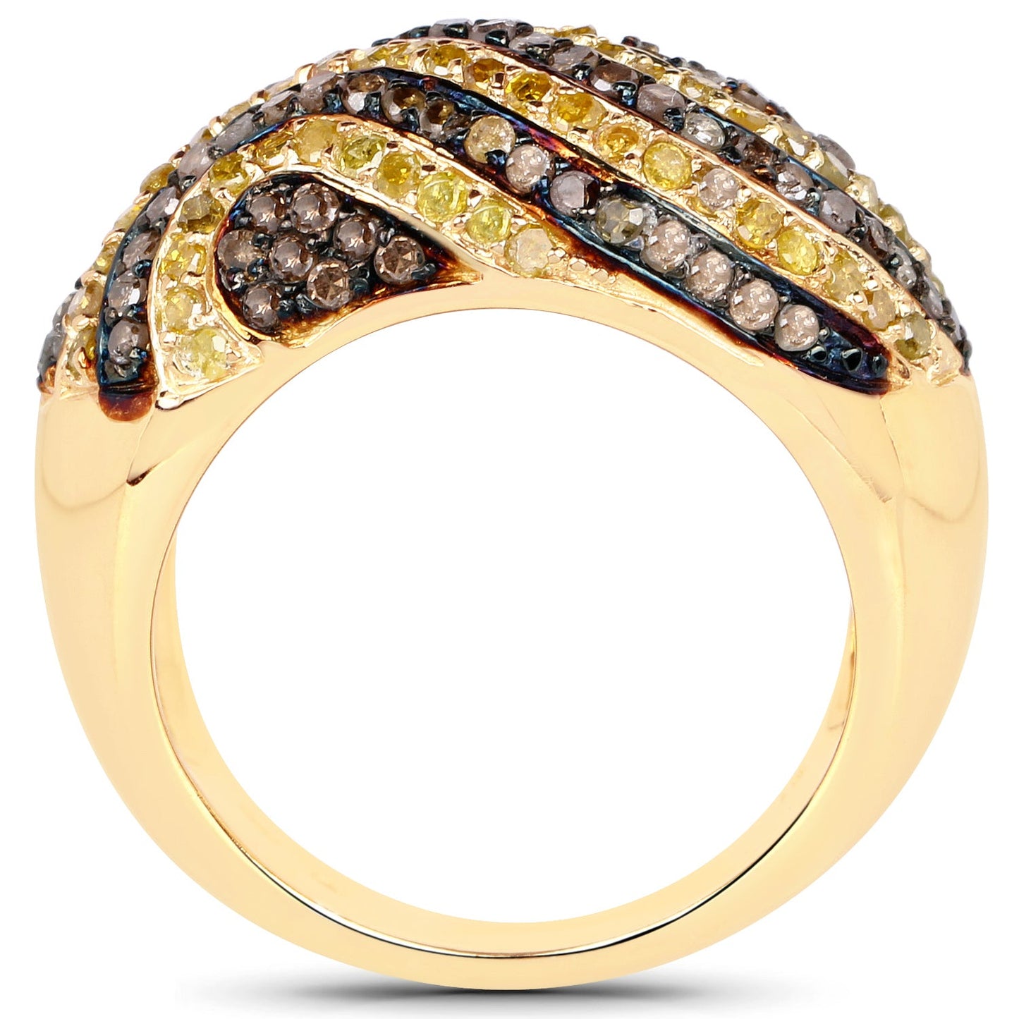 Bague en or jaune plaqué 14K avec diamants champagne et jaunes