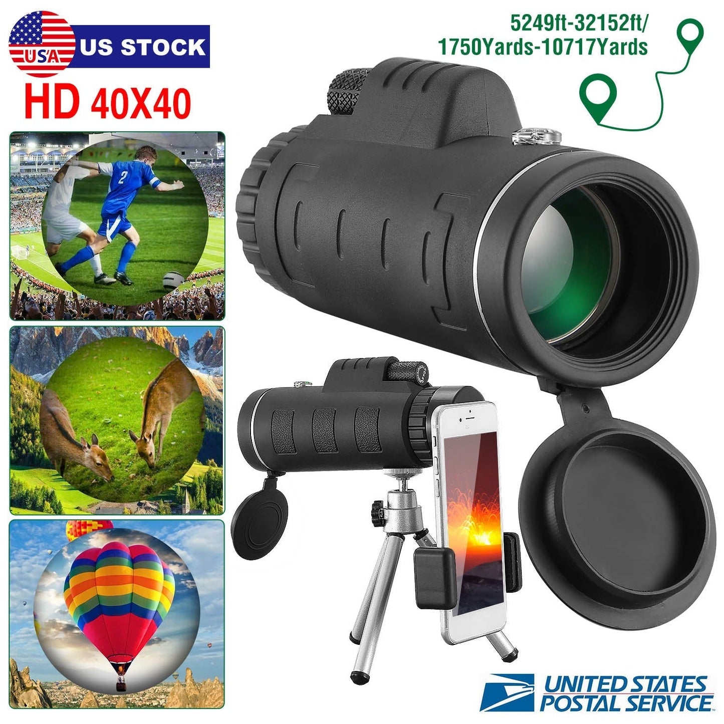 Télescope Monoculaire Optique HD Gbruno 40x40 avec Trépied et Support de Téléphone