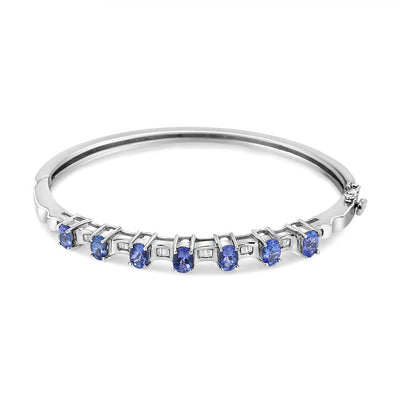 Pulsera Bangle de Diamantes y Tanzanita Azul en Oro Blanco de 14K