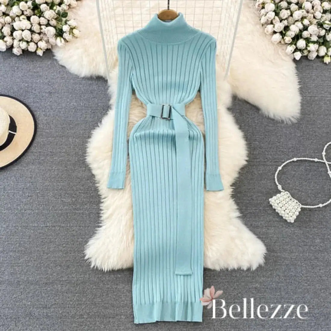 Turtleneck Wrap Knitted Dress