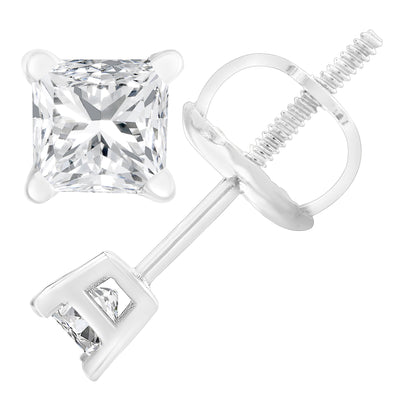 Pendientes de diamantes de 1.0 Cttw en oro blanco de 18K certificados por AGS