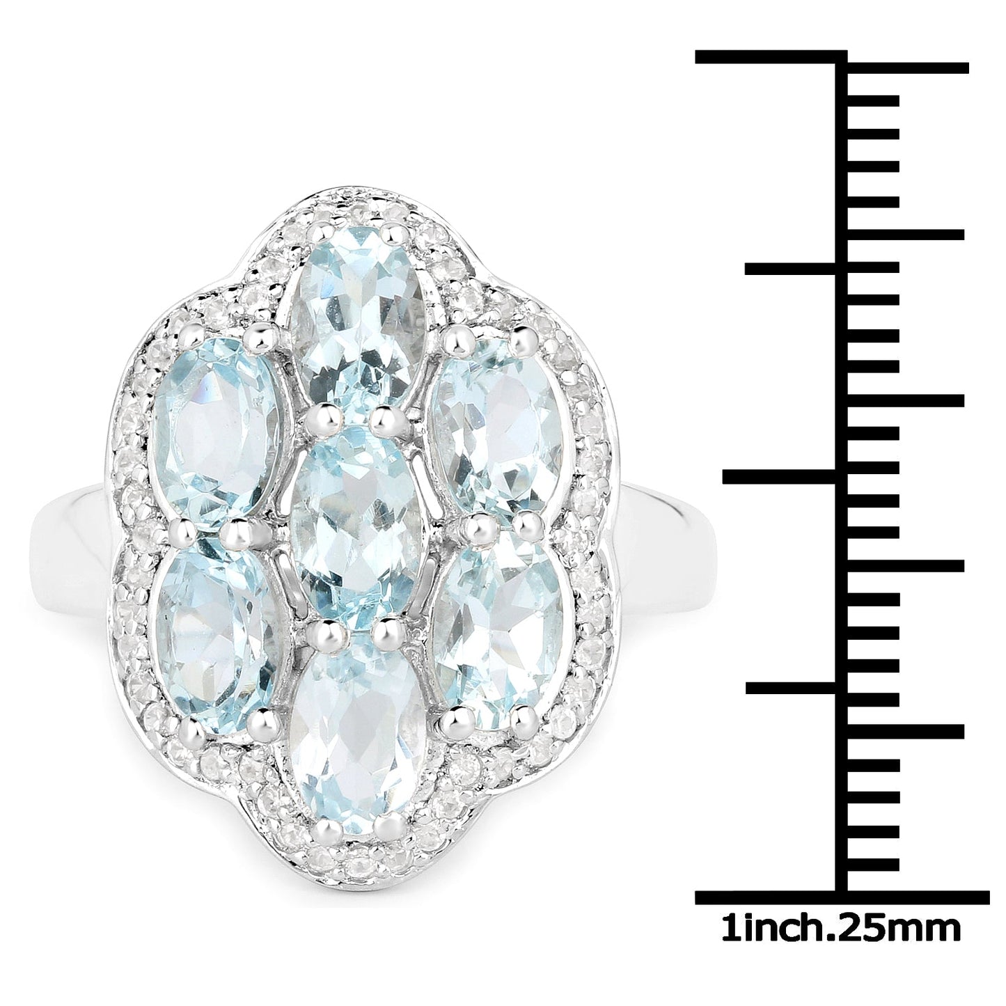 Bague en argent sterling avec aquamarine de 3,09 carats et zircon blanc