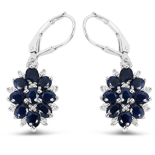 Boucles d'oreilles élégantes en saphir bleu de 3,94 carats et zircon blanc