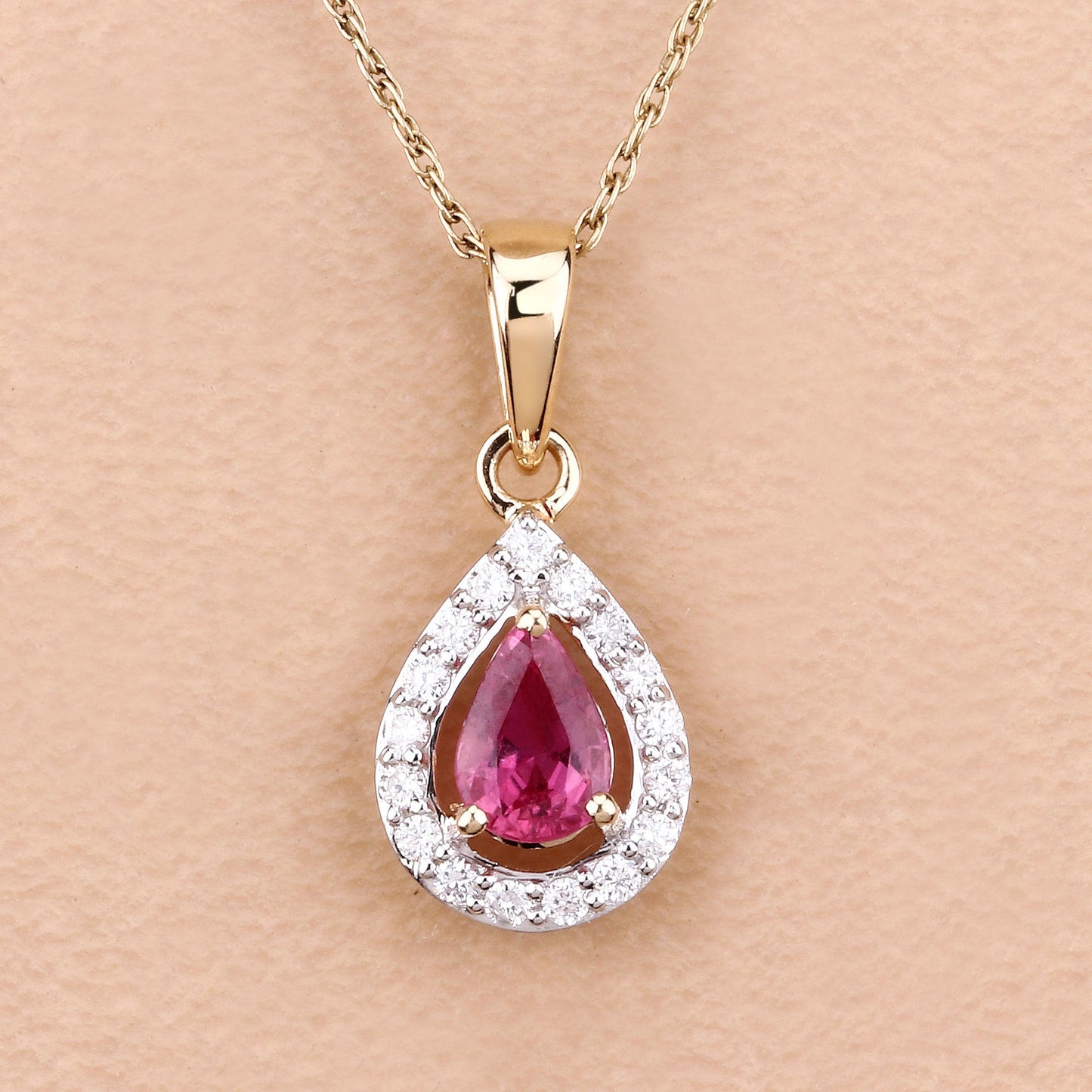 1.03 Carat Genuine Ruby and White Diamond Pendant in 14K Yellow Gold