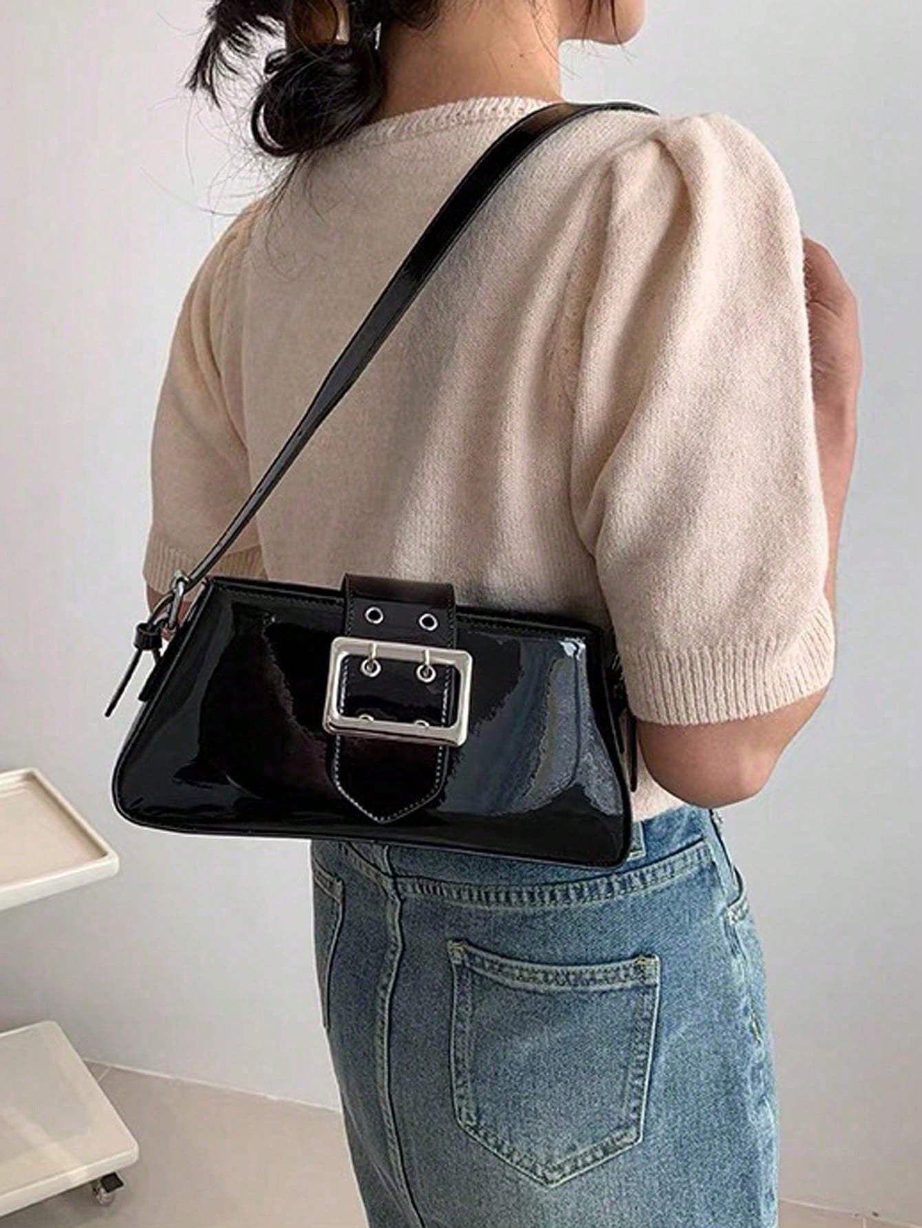Chic Silver Patent Leather Crossbody Bag