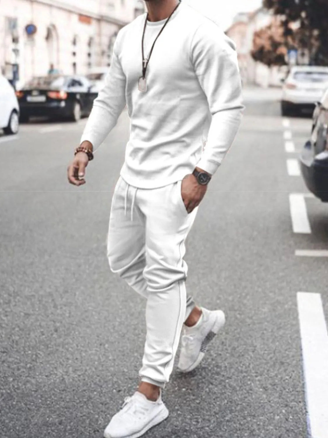 Ensemble haut à col rond à manches longues et pantalon grande taille pour hommes