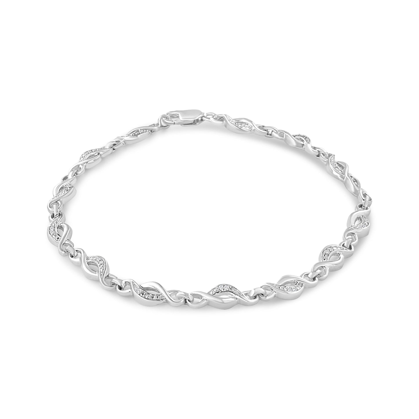 Bracelet en argent sterling .925 avec accents de diamant en spirale courbée - 7,25"